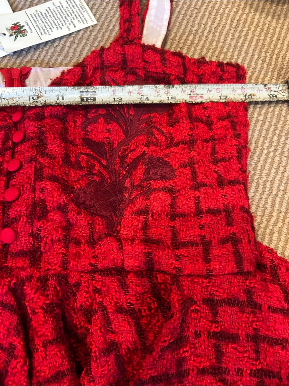 NWT FANM MON Red tweed peplum Midi Dress size medium - Picture 9 of 14